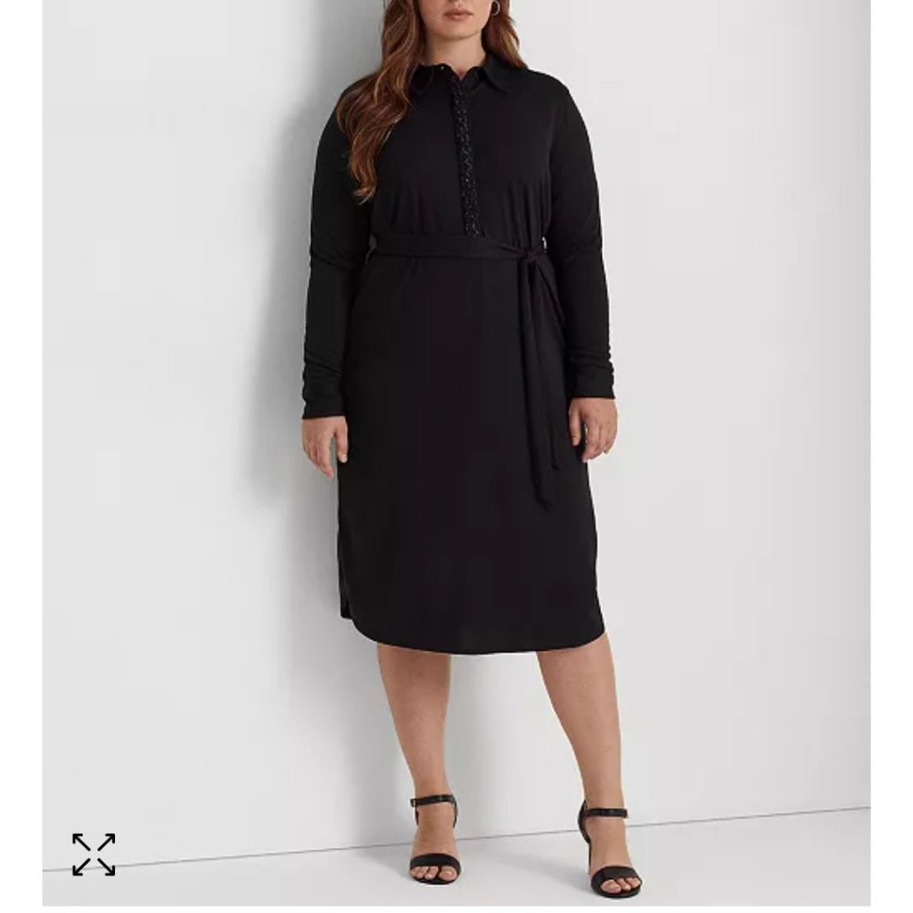 Lauren Ralph Lauren Plus Size Black Beaded Dress w/ Belt - 1X